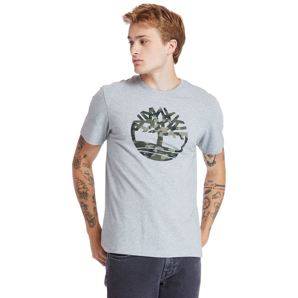 Tricouri Timberland Barbati Gri - Kennebec River Tree-Logo - Romania - QGJUTK526